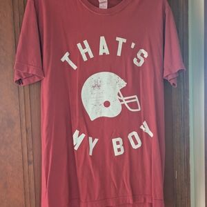 Red Graphic T-Shirt with Helmet Print